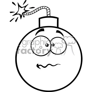 10829 Royalty Free RF Clipart Black And White Nervous Bomb Face Cartoon Mascot Character With Expressions Vector Illustration