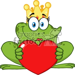 10661 Royalty Free RF Clipart Cute Princess Frog Cartoon Mascot Character With Crown Holding A Love Heart Vector Illustration