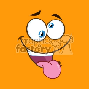 10874 Royalty Free RF Clipart Mad Cartoon Funny Face With Crazy Expression And Protruding Tongue Vector With Orange Background