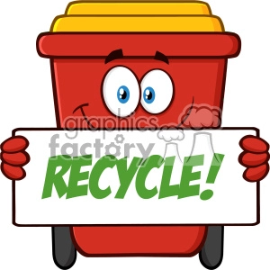 Smiling Red Recycle Bin Cartoon Mascot Character Holding A Recycle Sign Vector
