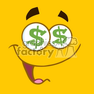 10890 Royalty Free RF Clipart Cartoon Square Emoticons With Dollar Eyes And Smiling Expression Vector With Yellow Background