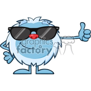 Cute Little Yeti Cartoon Mascot Character With Sunglasses Holding A Thumb Up Vector
