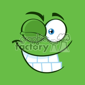 10856 Royalty Free RF Clipart Winking Cartoon Funny Face With Smiling Expression Vector With Green Background