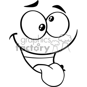 10914 Royalty Free RF Clipart Black And White Mad Cartoon Funny Face With Crazy Expression And Protruding Tongue Vector Illustration