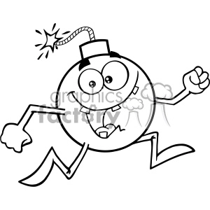 Black And White Crazy Bomb Cartoon Mascot Character Running Vector Illustration