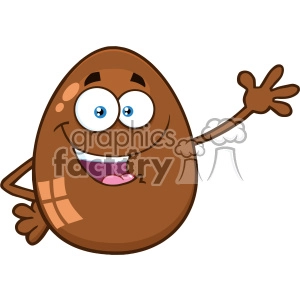 10984 Royalty Free RF Clipart Chocolate Egg Cartoon Mascot Character Waving For Greeting Vector Illustration