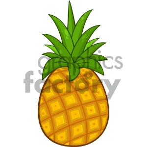 Royalty Free RF Clipart Illustration Pineapple Fruit With Green Leafs Cartoon Drawing Simple Design Vector Illustration Isolated On White Background