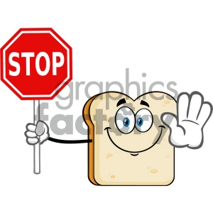 Smiling Bread Slice Cartoon Mascot Character Gesturing And Holding A Stop Sign Vector Illustration Isolated On White Background