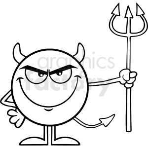 Black And White Devil Cartoon Emoji Character Holding A Pitchfork Vector Illustration Isolated On White Background