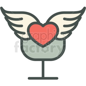 wine glass with heart and wings vector icon image