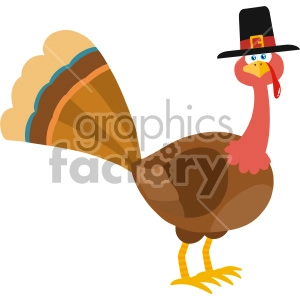 Thanksgiving Turkey Bird With Pilgrim Hat Cartoon Character Vector Illustration Flat Design Isolated On no Background