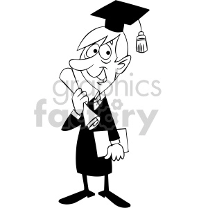 black and white cartoon guy graduating