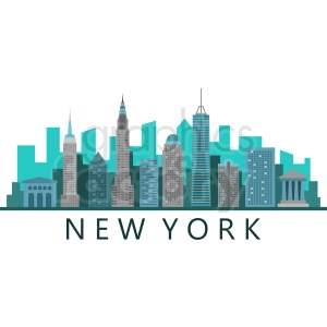 new york city skyline flat vector design with label