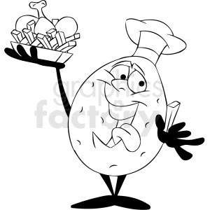 black and white cartoon potato chef serving dinner