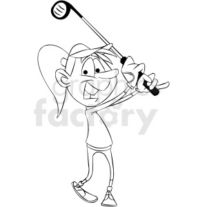 black and white cartoon woman golfer