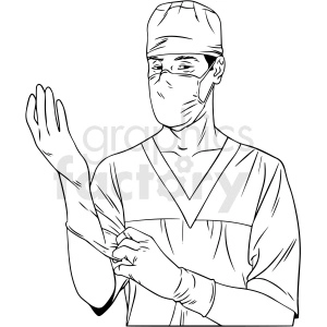 The clipart image shows a black and white vector illustration of a medical doctor or surgeon.