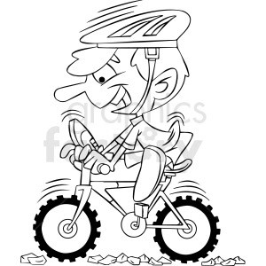black and white cartoon mountain biker