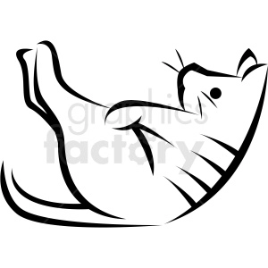 The clipart image shows a stylized depiction of a cat seemingly engaged in a yoga pose, where the cat is on its back with one leg stretched upward and the other leg bent comfortably. The cat appears relaxed and content, embodying the restful ethos often associated with yoga practice.