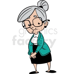 The clipart image shows a cartoon illustration of an elderly lady, commonly referred to as a grandma or senior. She appears to be smiling and wearing glasses while sitting down with her hands on her lap.
