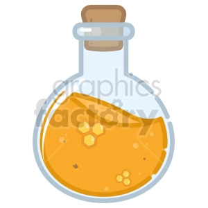 A cartoon illustration of a bottle filled with a liquid, which could be honey. It has a cork lid on the top 