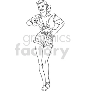 black and white happy pinup girl clipart