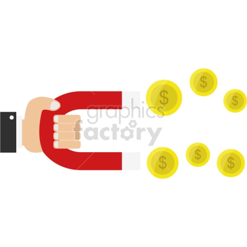The clipart image depicts a magnet. The magnet is pulling money towards it, representing the idea of attracting wealth or money through business or investing.
