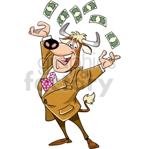 cartoon bull throwing money in the air clipart