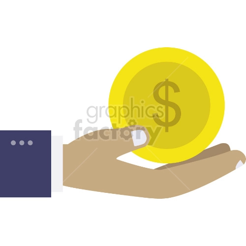 hand holding large gold coin vector graphic clipart