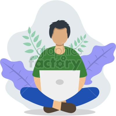 The clipart image shows a person, likely a software engineer or programmer, sitting on the ground and working on a laptop computer.  The person appears to be focused on their work on the laptop.
