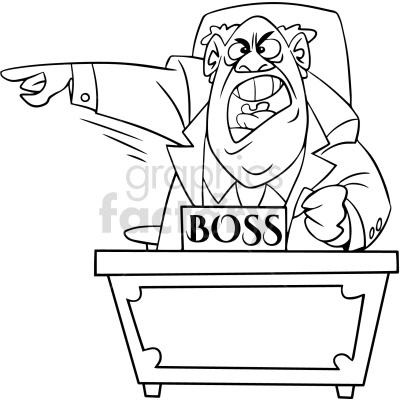 black and white cartoon boss upset about something vector