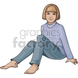 A little girl sitting in her barefeet