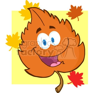 The clipart image depicts a happy orange leaf holding an umbrella. It's a whimsical and comical illustration symbolizing the fall season. The leaf character is personified with a joyful expression, adding a playful touch to the representation of autumn.

