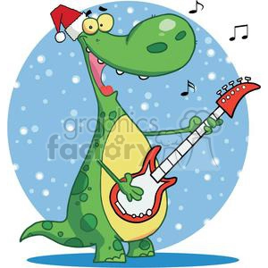 Dinosaur Plays Guitarand Singing with Santa Hat On