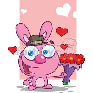Happy Pink Nosed Bunny Wearing a Brown Hat With Flowers
