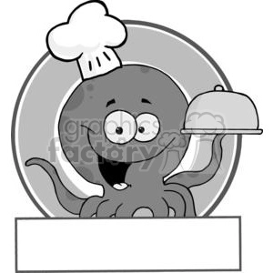 Royalty Free RF Clipart Cartoon Logo Mascot Octopus Chef Serving Food In A Sliver Platter
