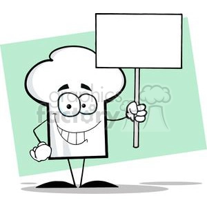 Cartoon Chefs Hat Character Holding A Blank White Sign