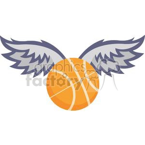 The clipart image depicts a comical and cartoonish basketball ball with wings, suggesting it has the ability to fly. The image is a vector graphic, meaning it can be resized without losing quality.
