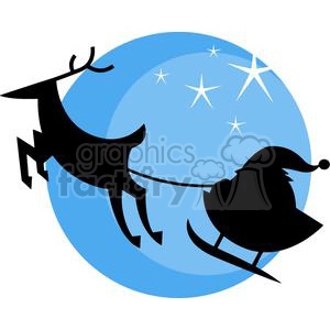Santa and Sleigh in front of Blue Circle with stars