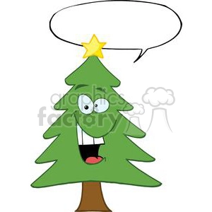 Cartoon-Chrictmas-Tree-With-Star-And-Speech-Bubble