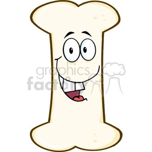 The clipart image shows a stylized cartoon depiction of a bone with a funny and comical expression. It has two large eyes, an open smiling mouth with a visible tongue and teeth, giving the bone a friendly and silly character.