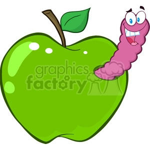 4942-Clipart-Illustration-of-Happy-Worm-In-Green-Apple