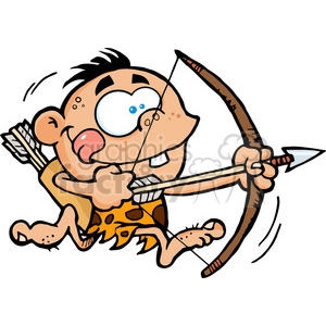 Cave Boy Running With Bow And Arrow