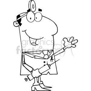 128128 RF Clipart Illustration Doctor Holding Syringe And Waving For Greetings