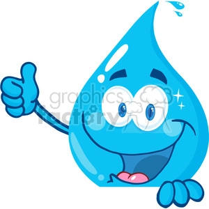 12871 RF Clipart Illustration Smiling Water Drop Showing Thumbs Up