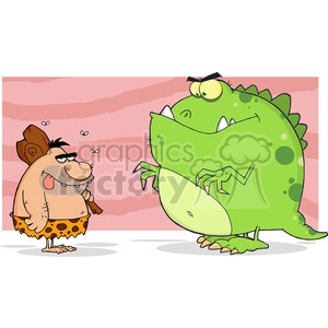 5103-Caveman-And-Angry-Dinosaur-Cartoon-Characters-Royalty-Free-RF-Clipart-Image