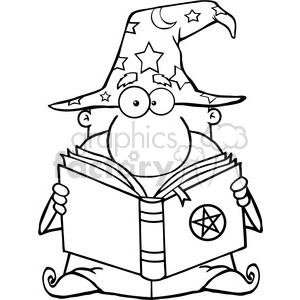 Clipart of Funny Wizard Holding A Magic Book