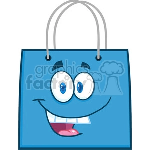 6721 Royalty Free Clip Art Happy Blue Shopping Bag Cartoon Mascot Character