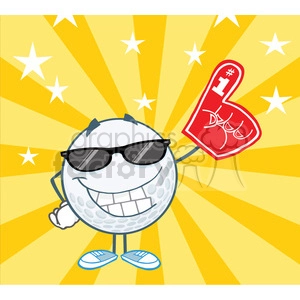 5748 Royalty Free Clip Art Smiling Golf Ball With Sunglasses And Foam Finger