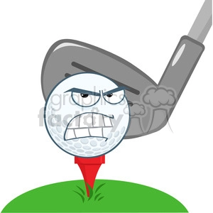 5709 Royalty Free Clip Art Angry Golf Ball Over Tee Going To Be Hit By Golf Club