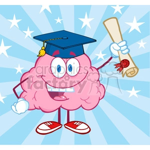 5846 Royalty Free Clip Art Happy Brain Character Graduate Holding up A Diploma